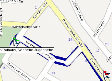Fußweg vom Neuen Rathaus in Seeheim zur Praxis Sylvie Tschumakoff
